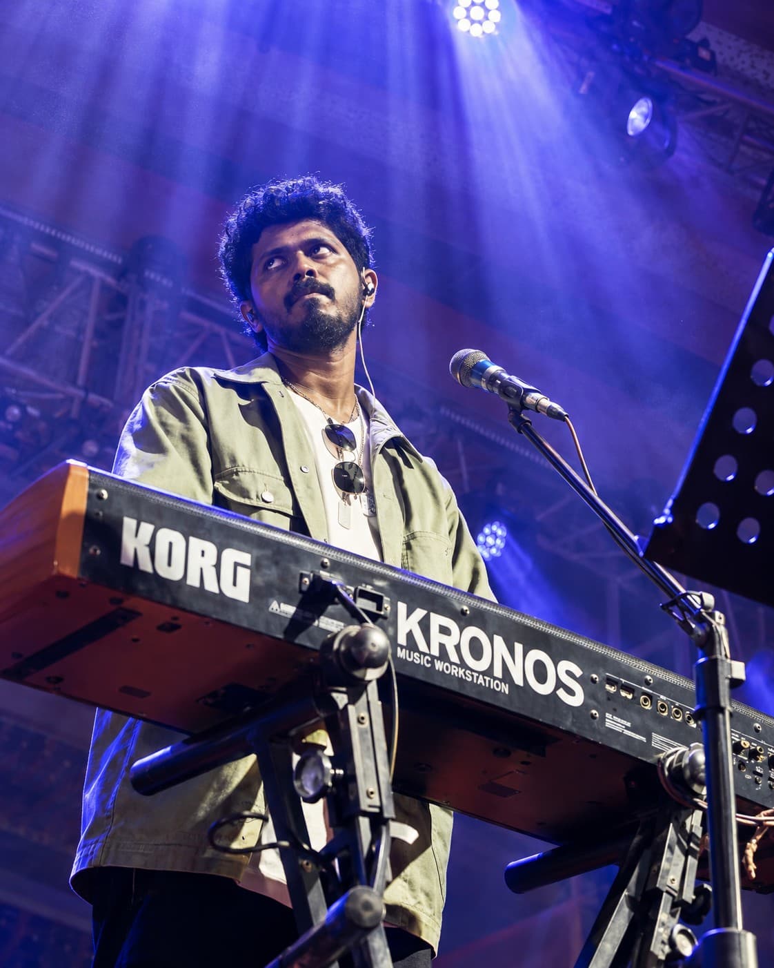 Surya Srini at the KORG KRONOS under purple stage light