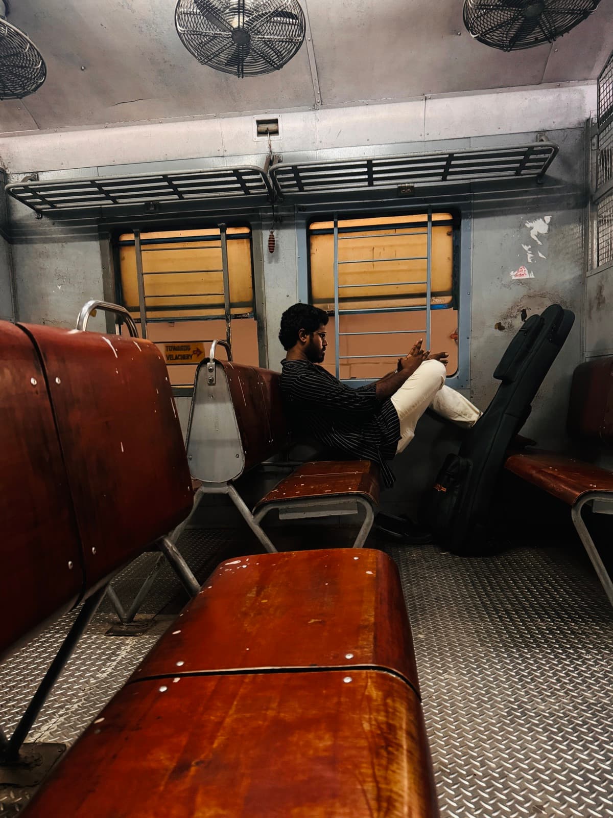 Surya Srini travelling with his instrument